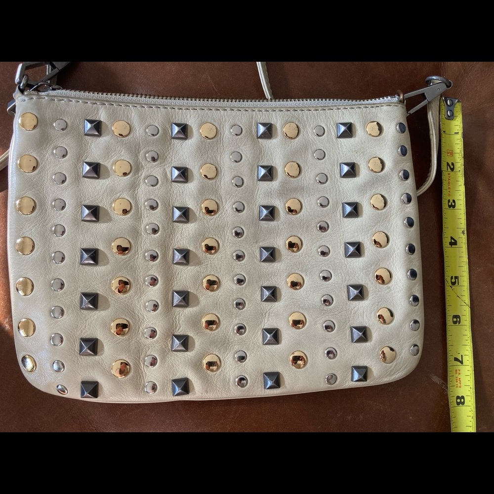 Rebecca Minkoff small cream studded slim crossbody